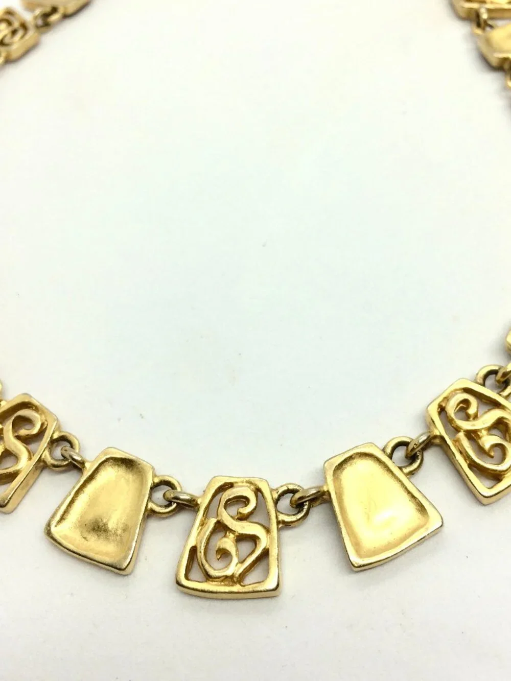 VINTAGE GOLD TONE Necklace Etruscan Revival Filigree Collar Brushed 16